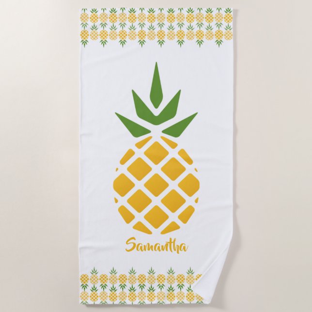 Golden Pineapple Personalized Beach Towel (Front)