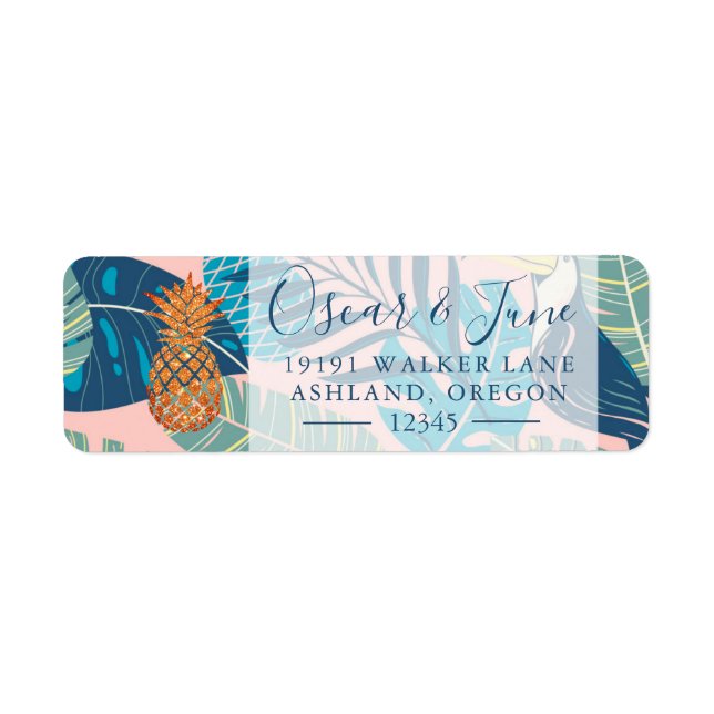 Golden Pineapple Summer Tropical Leaves Address La Label (Front)