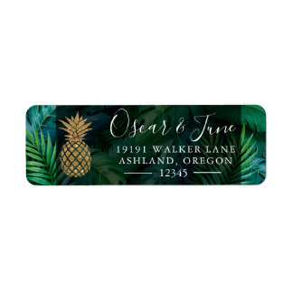 Golden Pineapple Summer Tropical Leaves Address Label