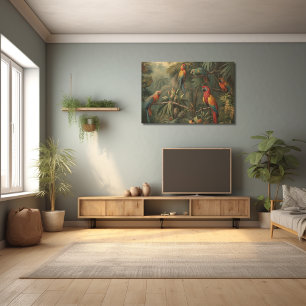 Golden Pineapple Thicket and Scarlet Parrot Rustic Wood Wall Art