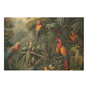 Golden Pineapple Thicket and Scarlet Parrot Rustic Wood Wall Art