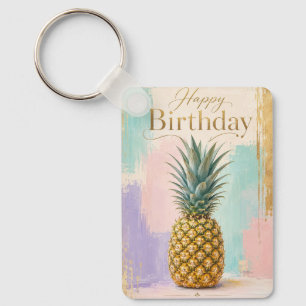 Golden Pineapple Tropical Birthday Keychain