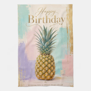 Golden Pineapple Tropical Birthday Kitchen Towel