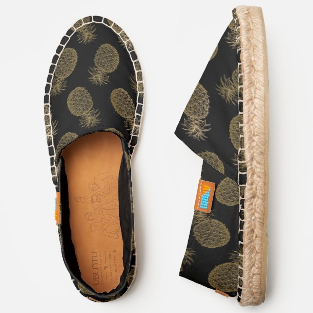 Golden Pineapples On Black Modern Tropical Pattern Espadrilles (Side)