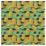 Golden Pineapples On Stripes Fabric