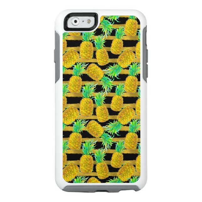Golden Pineapples On Stripes Otterbox iPhone Case (Back)