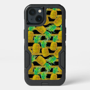 Golden Pineapples On Stripes iPhone 13 Case