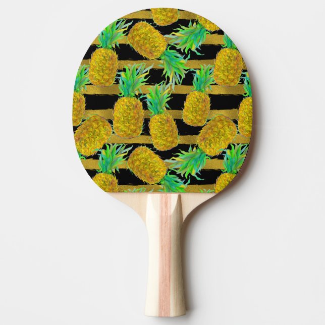 Golden Pineapples On Stripes Ping-Pong Paddle (Front)