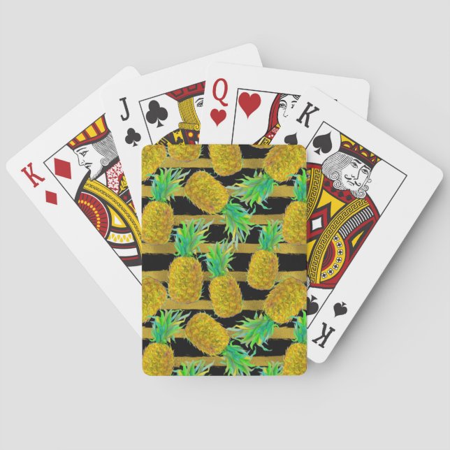 Golden Pineapples On Stripes Poker Cards (Back)