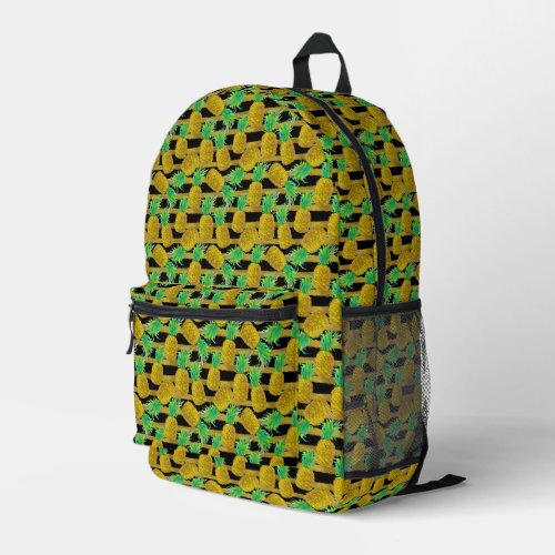 Golden Pineapples On Stripes Printed Backpack