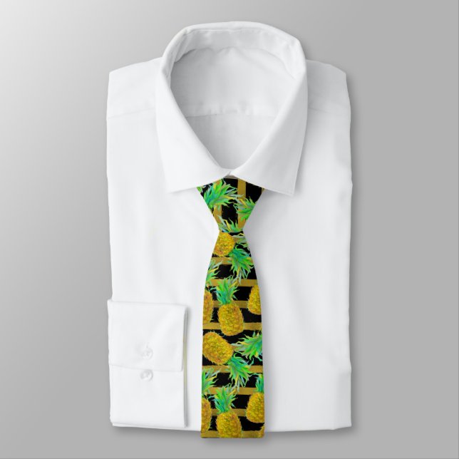 Golden Pineapples On Stripes Tie (Shirt)