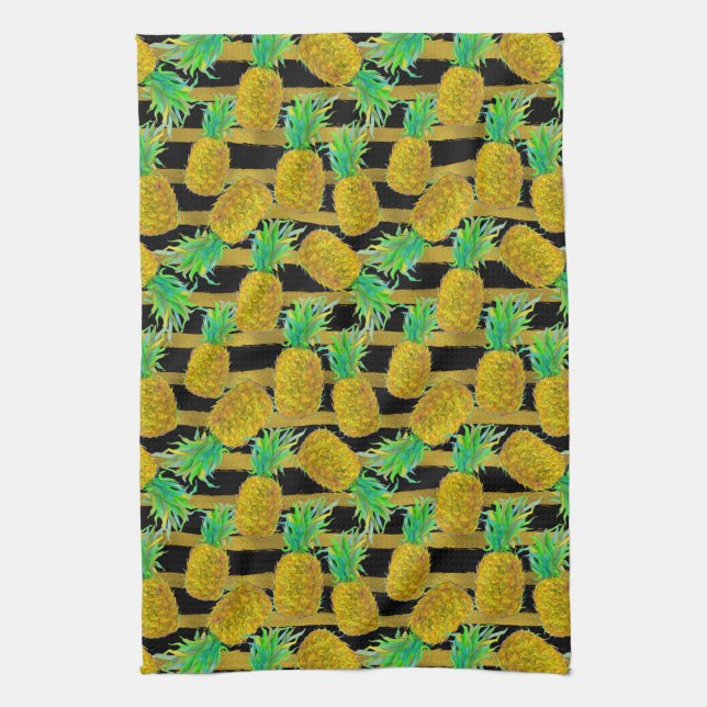 Golden Pineapples On Stripes Towel (Vertical)