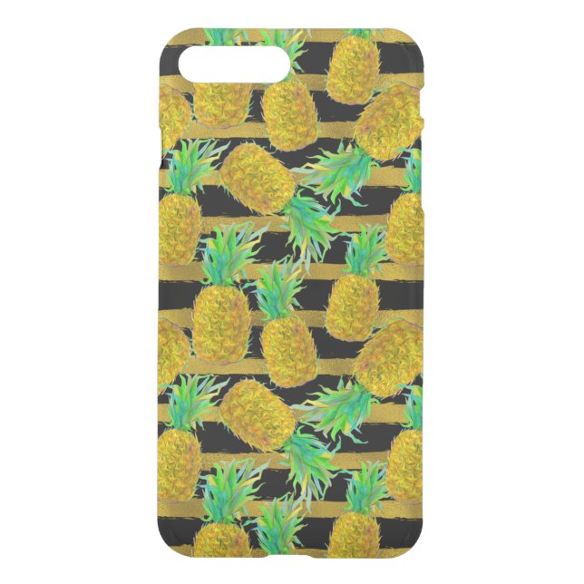Golden Pineapples On Stripes Uncommon iPhone Case (Back)