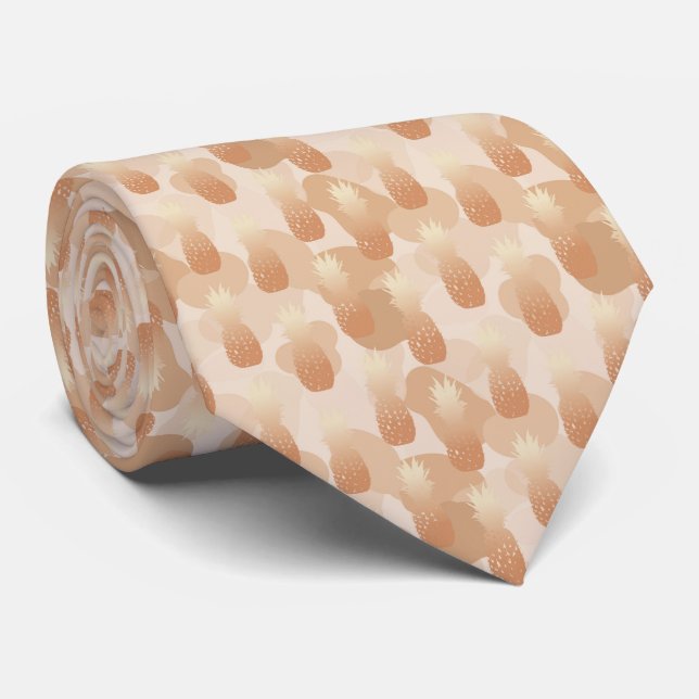Golden Pineapples Pattern Tropical  Neck Tie (Rolled)