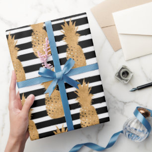 Golden Pineapples Pattern Tropical Wrapping Paper