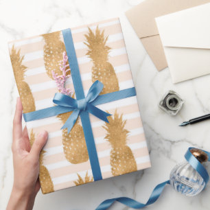 Golden Pineapples Pattern Tropical  Wrapping Paper
