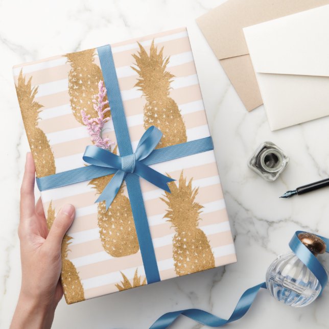 Golden Pineapples Pattern Tropical  Wrapping Paper (Gifting)