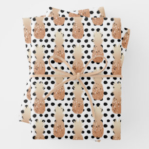 Golden Pineapples Pattern Tropical  Wrapping Paper Sheets