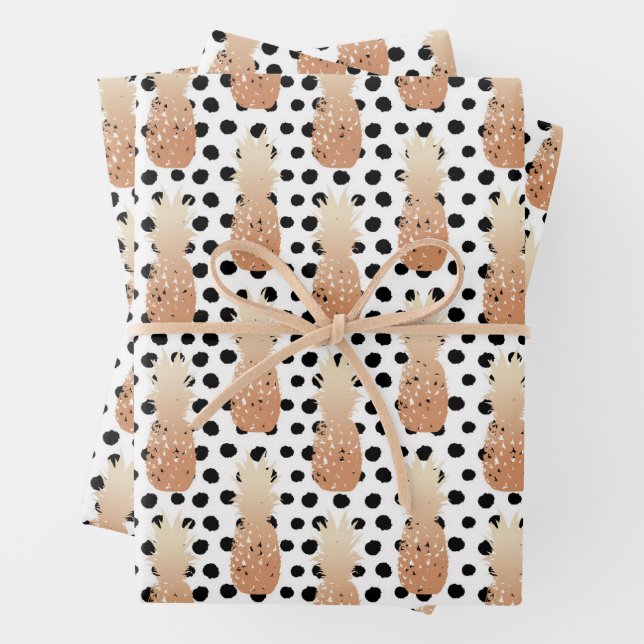 Golden Pineapples Pattern Tropical  Wrapping Paper Sheets (In situ)