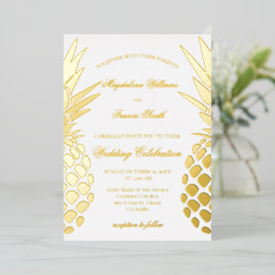 golden pineapples wedding foil invitation