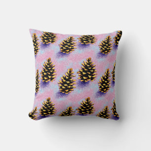 Golden Pinecones Throw Pillow