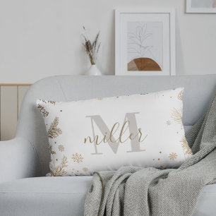 Golden Pines Family Name Monogram Christmas Lumbar Pillow