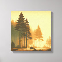 Golden Pines Serenity – Vintage Forest Canvas Art