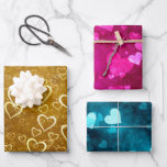 Golden Pink Blue Love Heart Shape Wrapping Paper Sheets Golden Pink Blue Love Heart Shape Wrapping Paper Sheets
