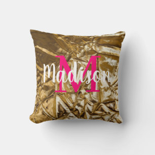 Golden Pink Custom Pillow Monogram Personalized 