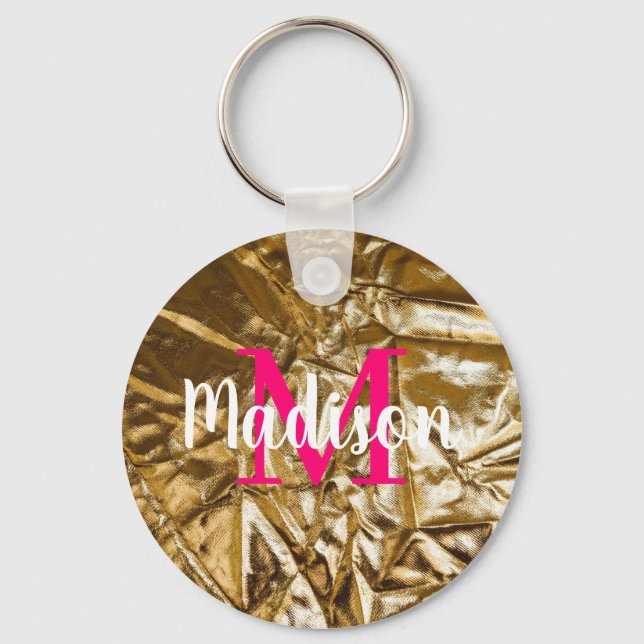 Golden Pink Monogram Personalized  Keychain (Front)
