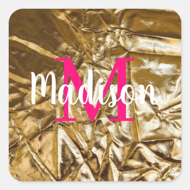 Golden Pink Monogram Personalized  Square Sticker (Front)