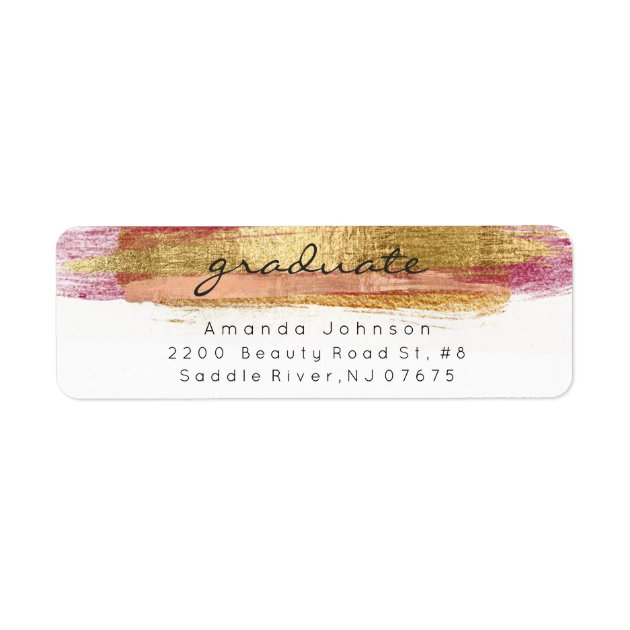 Golden Pink Pink Brush Stroke Graduate Address Label