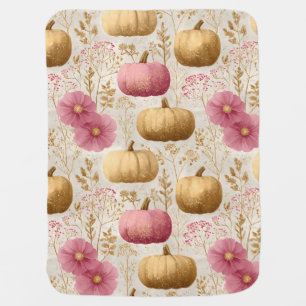 Golden & Pink Pumpkins Fall Design Baby Blanket