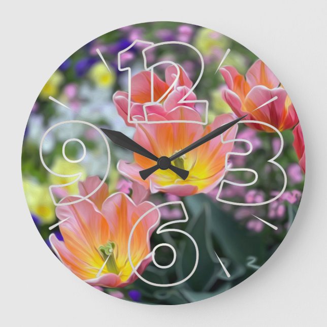 Golden pink tulips large clock (Front)