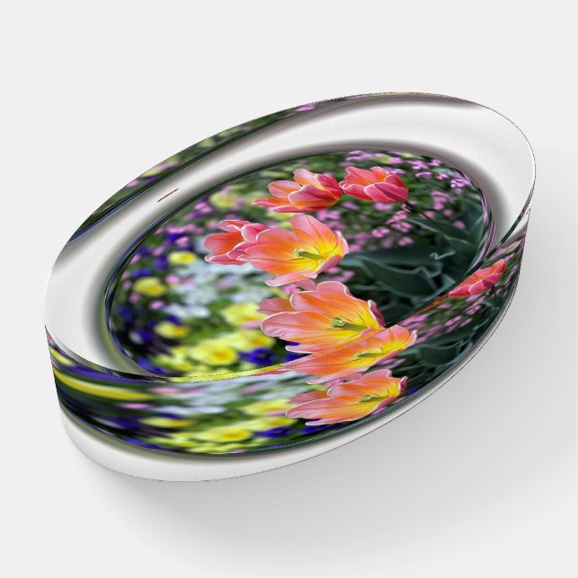 Golden pink tulips paperweight (Angled)