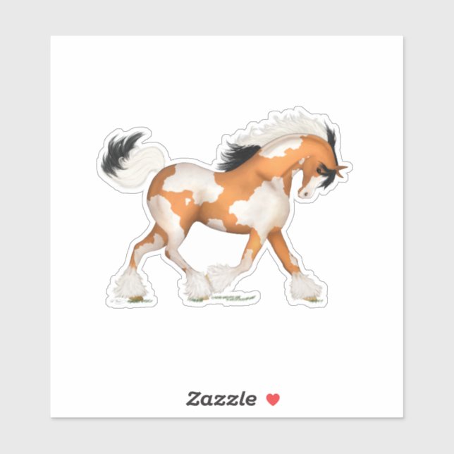 Golden Pinto Gypsy Horse Overo Equestrian Sticker (Sheet)
