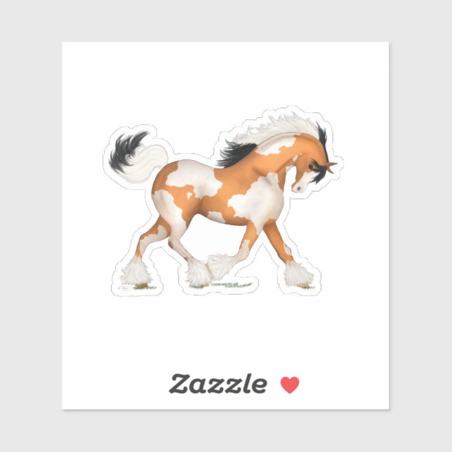 Golden Pinto Gypsy Horse Overo Equestrian Sticker (Sheet)