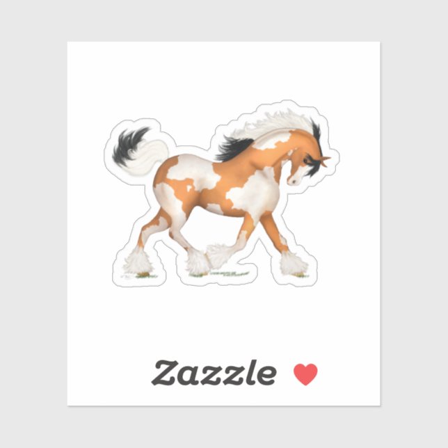 Golden Pinto Gypsy Horse Overo Equestrian Sticker (Sheet)