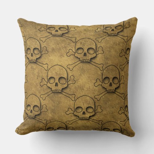 Golden Pirates Skull Pattern Throw Pillow