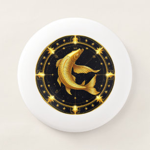 Golden Pisces Zodiac Symbol Surrounded by Stars Wham-O Frisbee