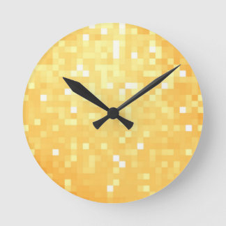 Golden Pixel Sparkle Round Clock