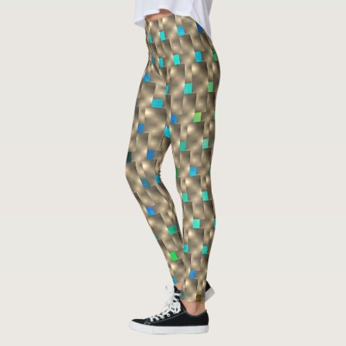 Golden plaques on a colorful and bluish background leggings