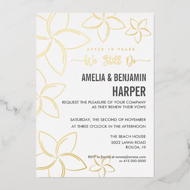 Golden Plumeria Vow Renewal Invitation We Still Do Foil Invitation (Front)