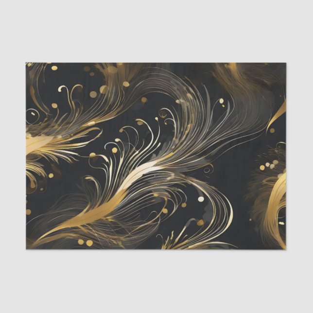 Golden Plumes On Black Tissue Paper (Front)