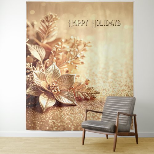 Golden Poinsettia Holiday Backdrop