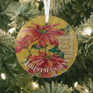 Golden Poinsettia | Personalized 20XX Fine Art Glass Ornament