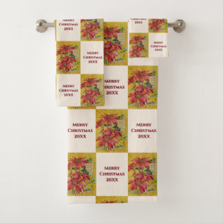 Golden Poinsettia | Personalized Christmas 20XX Bath Towel Set