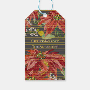 Golden Poinsettia   Personalized December 25 Blank Gift Tags