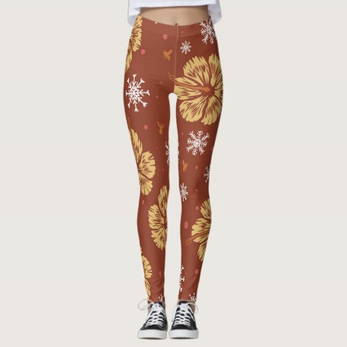 Golden Poinsettia  Snowflake  Leggings