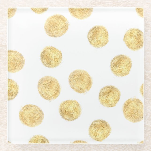 Golden Polka Dot Hand Drawn Glass Coaster (Front)